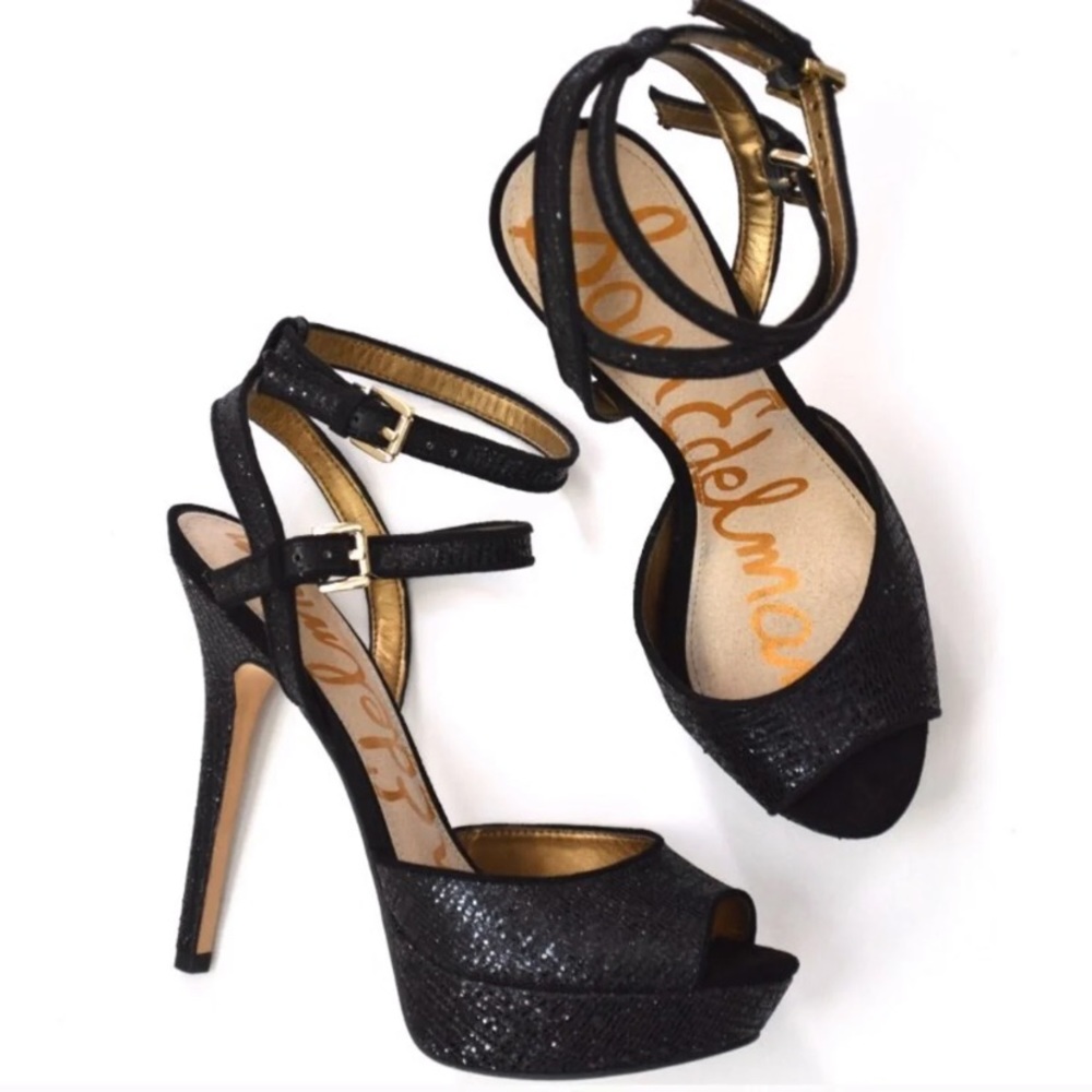 Sam Edelman double strap black platform heels